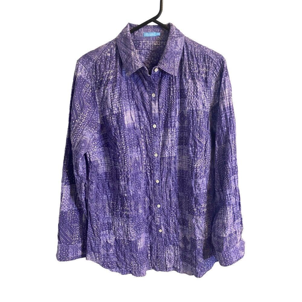 J. McLaughlin Lois Crinkle Shirt Size Medium Purple Patchwork (#278A2)